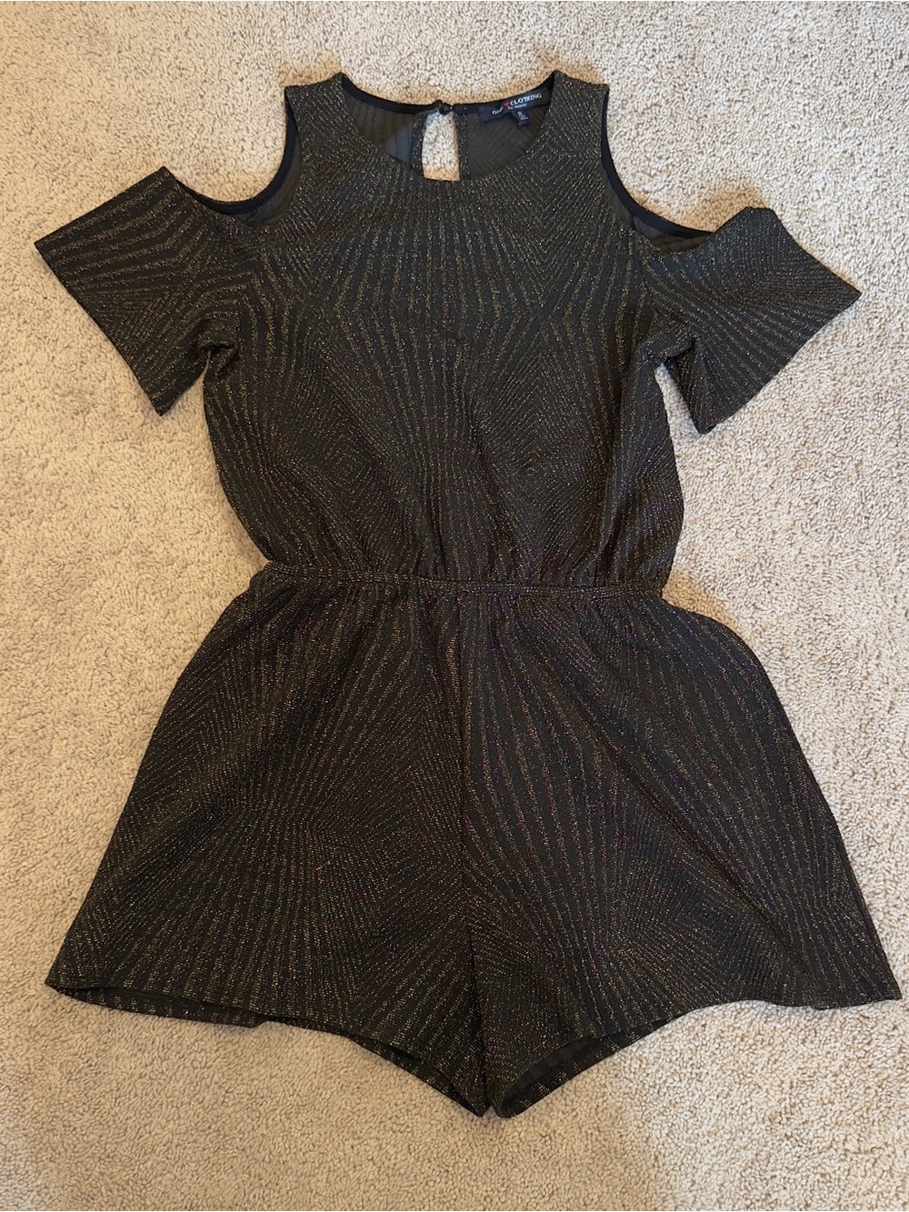 Coldwater Creek Black Metallic Cold-Shoulder Romper
